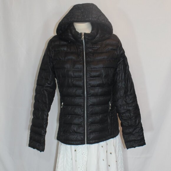 CALVIN KLEIN down blend packable puff Black hoodie jacket , women size large - Picture 3 of 10